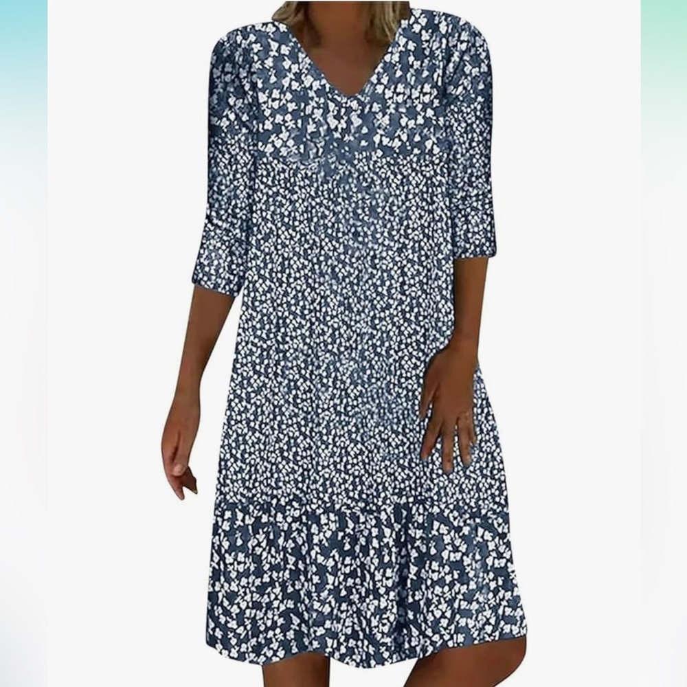 GENERIC | Floral 3/4 Sleeve, Knee Length Dress